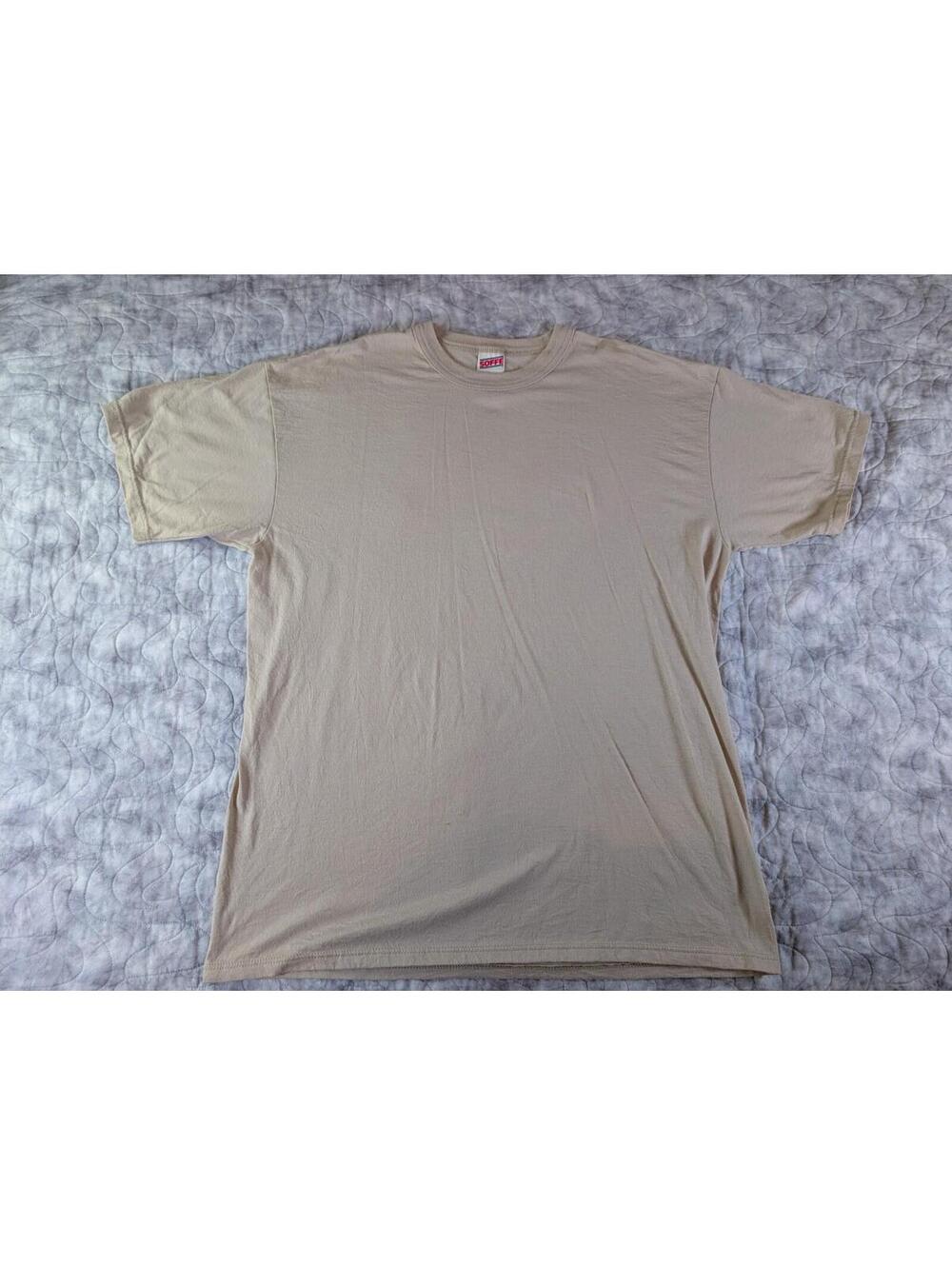 Soffe USA Made XL Beige Basic Tee 50 50 Cotton Poly Short Sleeve Casual Shirt